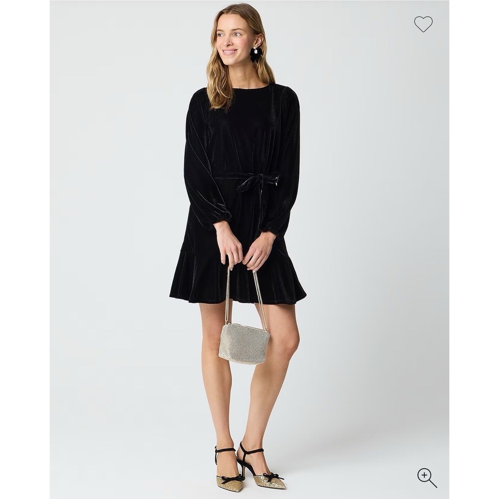 J.Crew Velvet Tie Waist Mini Dress Womens 3X Black Long Sleeve Holiday Party NWT